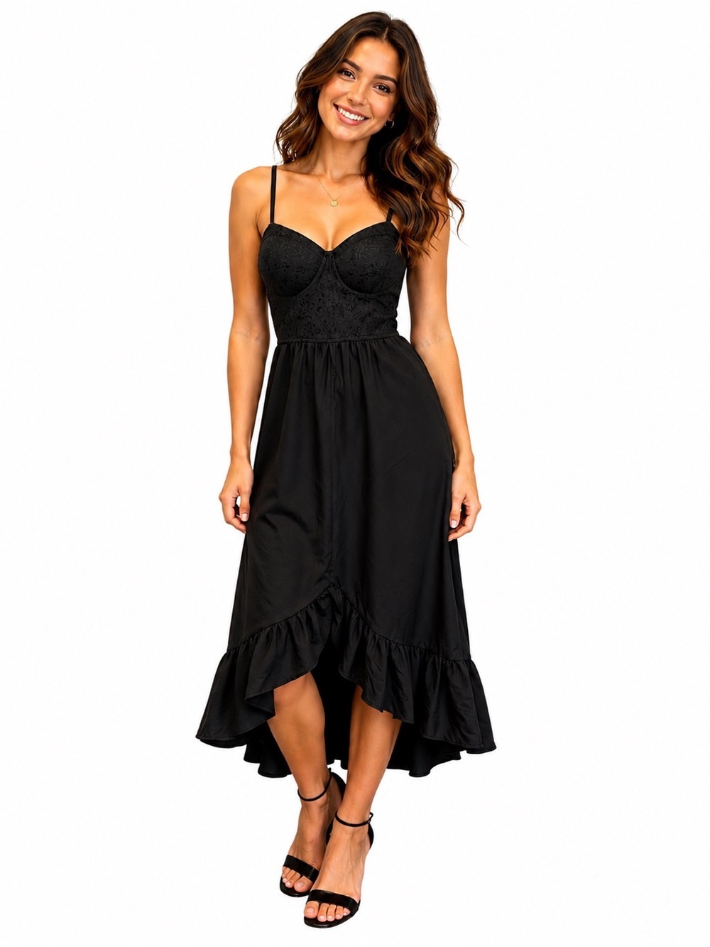 Free People Black Ruffle-Hem Midi Dress